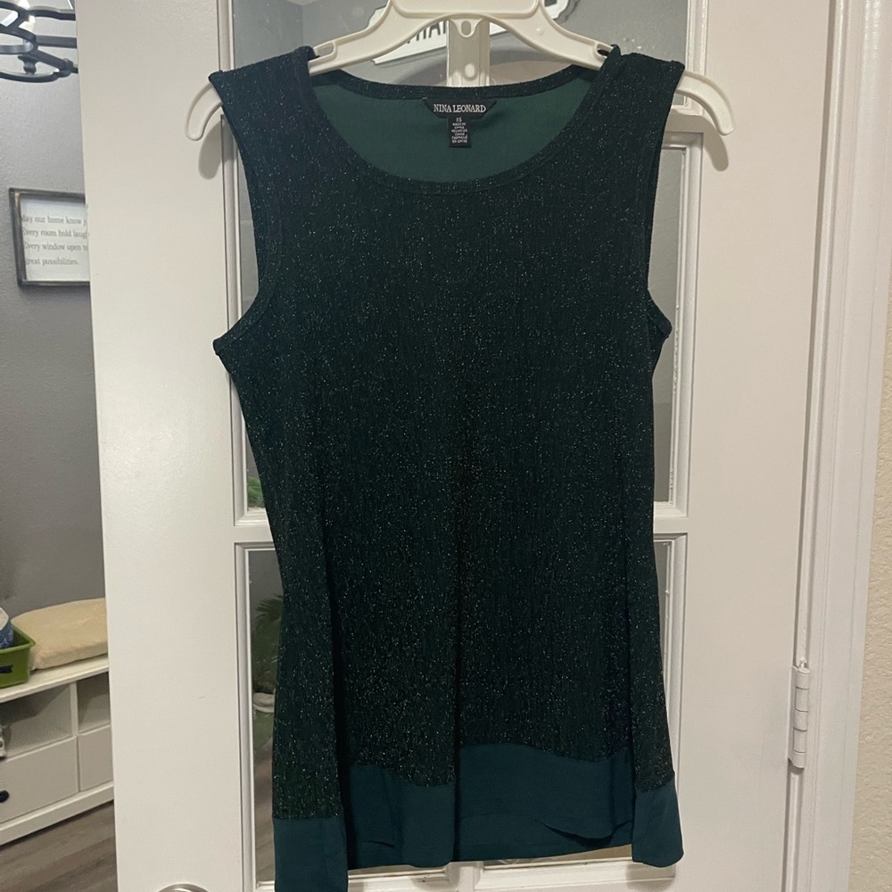 Nina Leonard Dark Green Sparkle Tank Top